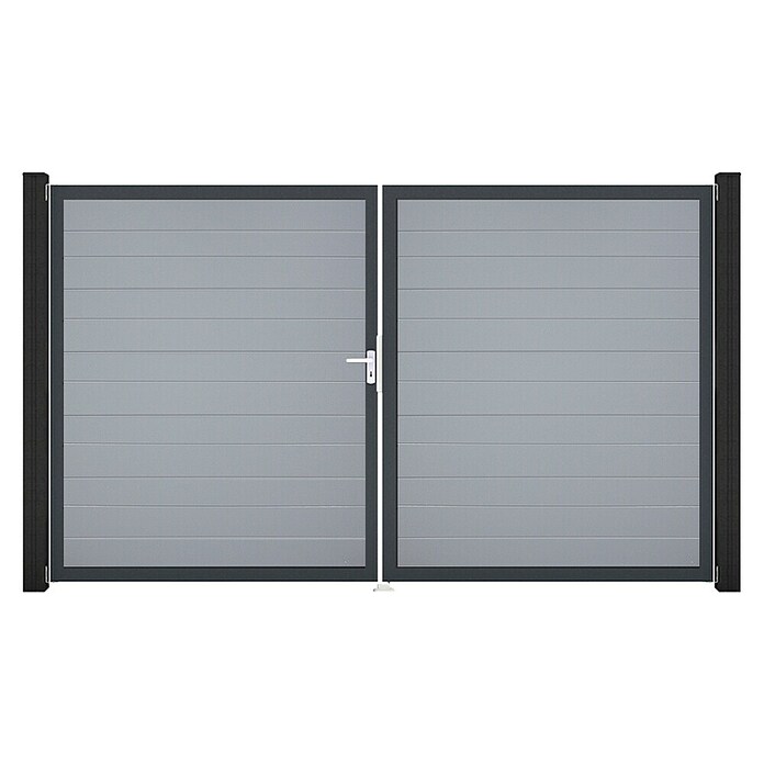 GroJa BasicLine Gartentor Schmal (300 x 180 cm, Silbergrau (DB703), Kunststoff, DIN Anschlag: Links) | BAUHAUS