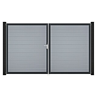 GroJa BasicLine Gartentor Schmal (300 x 180 cm, Silbergrau (DB703), Kunststoff, DIN Anschlag: Links)