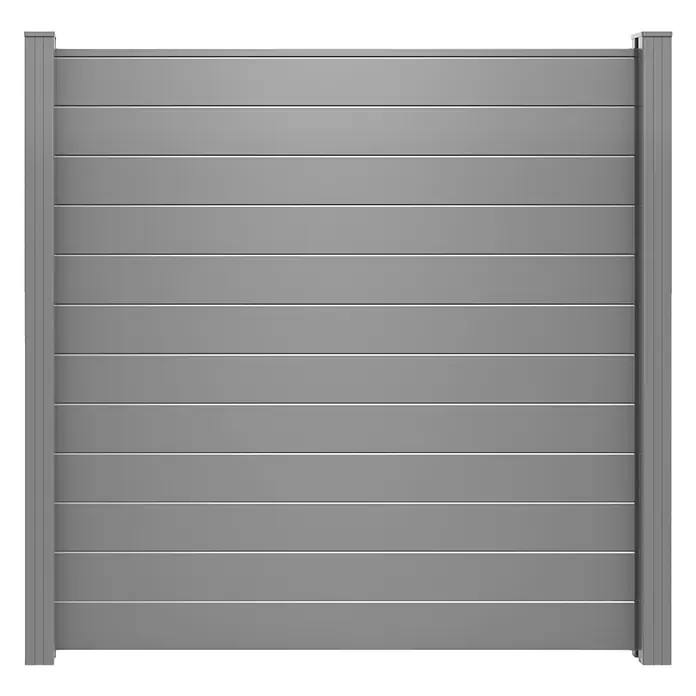 GroJa Lumino Sichtschutzelement - B x H: 180 x 180 cm, Silbergrau - Modernes graues Sichtschutzzaunpaneel mit horizontalen Lamellen.