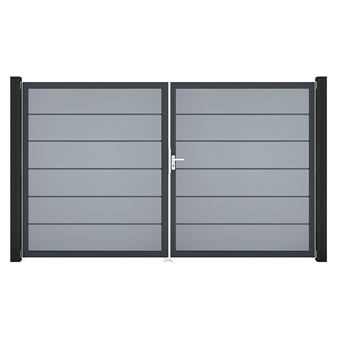 GroJa BasicLine Gartentor Premium (300 x 180 cm, Silbergrau (DB703), Kunststoff, DIN Anschlag: Rechts) | BAUHAUS