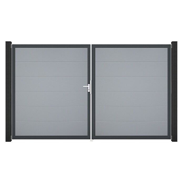 GroJa BasicLine Gartentor (300 x 180 cm, Silbergrau (DB703), Kunststoff, DIN Anschlag: Links) | BAUHAUS