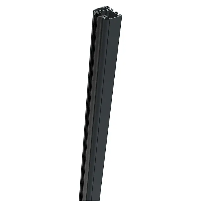 GroJa Klemmschiene - Länge: 93,5 cm, Anthrazit RAL 7016 - Dunkelgraues Metallprofil mit integrierter Bürstendichtung, das komplexe Innenkanäle zeigt.