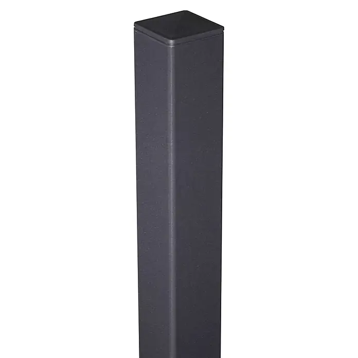 GroJa Ambiente Zaunpfosten - Torpfosten, Höhe: 240 cm, Durchmesser: 60 mm, Anthrazit DB703, Aluminium - Dunkelgrauer Vierkantpfosten mit aufgesetzter Kappe, geeignet für Zäune oder Geländer.