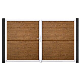GroJa BasicLine Gartentor (300 x 180 cm, Golden Oak (EV1), Kunststoff, DIN Anschlag: Links)