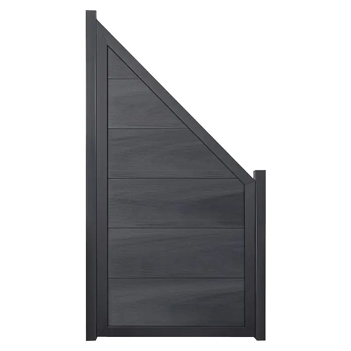 GroJa Viento Sichtschutz-Abschlusselement - 90 x 180 cm, Steingrau (EDB703) - Dunkelgraues Verbundtorpaneel mit horizontalen Lamellen und schräger Oberkante, gerahmt.