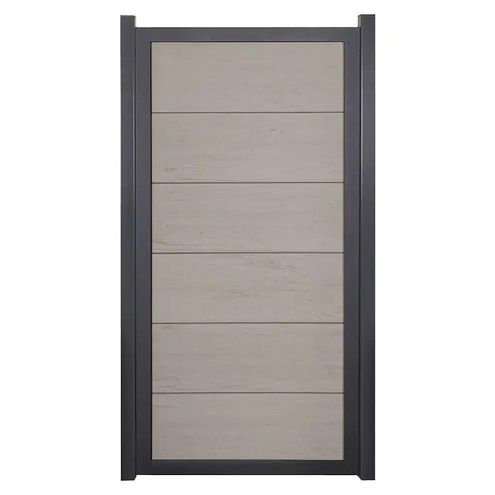 GroJa Viento Steckzaun - 90 x 180 cm, Beige (DB) - Modernes dunkelgraues Rahmentor mit hellgrauen Holzoptik-Querlamellen.