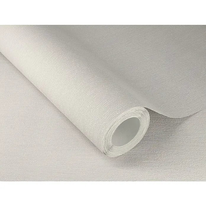 Rasch Selection Vliestapete Relief - Grau, Uni, 10,05 x 0,53 m - Nahaufnahme einer Rolle weißer, strukturierter Tapete. Das elegante Design macht sie zu einer stilvollen Wahl für die Inneneinrichtung.