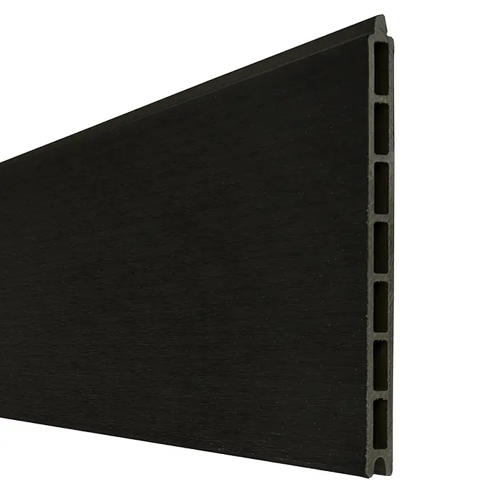 GroJa Solid Steckzaun Grande Premium - 180 x 24 cm, Schwarz - Dunkelbraunes WPC-Terrassen-/Zaunbrett mit strukturierter Oberfläche und Hohlprofil.