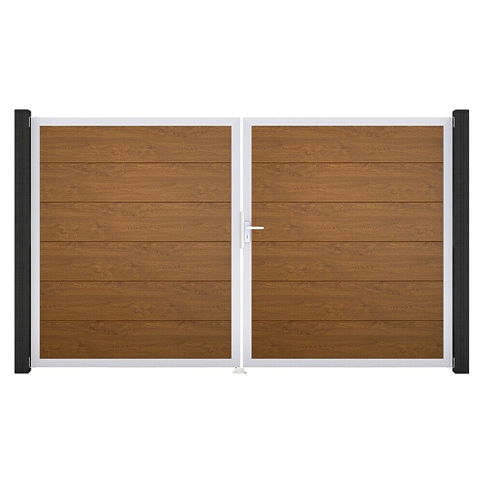 GroJa BasicLine Gartentor (300 x 180 cm, Golden Oak (EV1), Kunststoff, DIN Anschlag: Rechts) | BAUHAUS