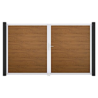 GroJa BasicLine Gartentor (300 x 180 cm, Golden Oak (EV1), Kunststoff, DIN Anschlag: Rechts)