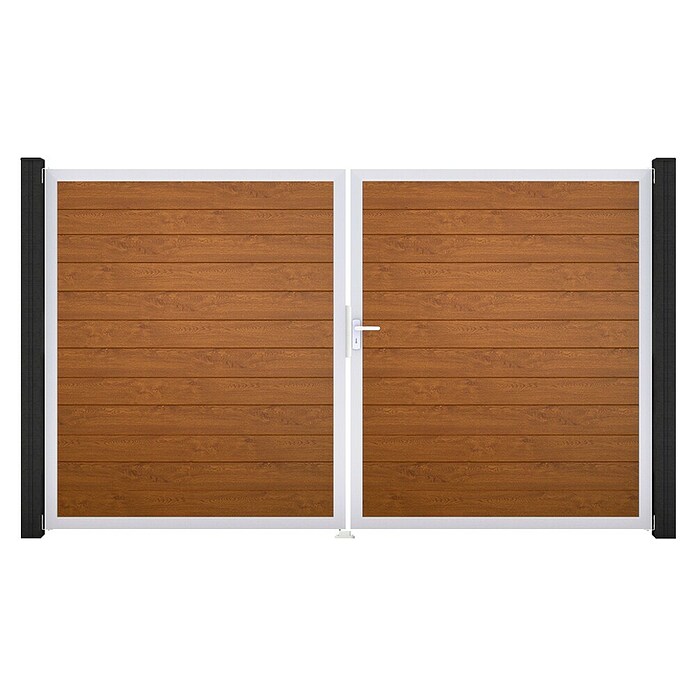 GroJa BasicLine Gartentor Schmal (300 x 180 cm, Golden Oak (EV1), Kunststoff, DIN Anschlag: Rechts) | BAUHAUS