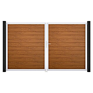 GroJa BasicLine Gartentor Schmal (300 x 180 cm, Golden Oak (EV1), Kunststoff, DIN Anschlag: Rechts)