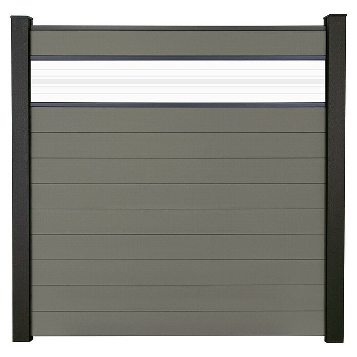 GroJa Solid Steckzaun (180 x 180 cm, Grau, Mit Glaseinsatz) | BAUHAUS