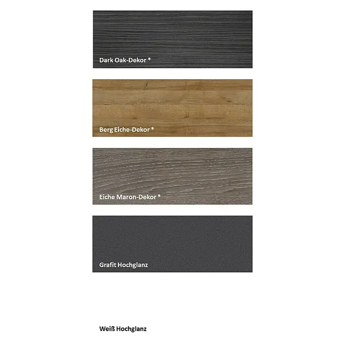 Camargue Star Hochschrank - 30,4 x 32,5 x 181,6 cm, Dark Oak, DIN Anschlag: Links - Farbmuster von Dark Oak-Dekor, Berg Eiche-Dekor, Eiche Maron-Dekor, Grafit Hochglanz und Weiß Hochglanz.