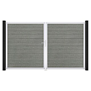 GroJa BasicLine Gartentor Schmal (300 x 180 cm, Gray Ash Cut (EV1), Kunststoff, DIN Anschlag: Links)