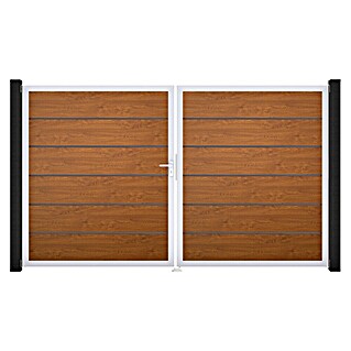 GroJa BasicLine Gartentor Premium (300 x 180 cm, Golden Oak (EV1), Kunststoff, DIN Anschlag: Links)
