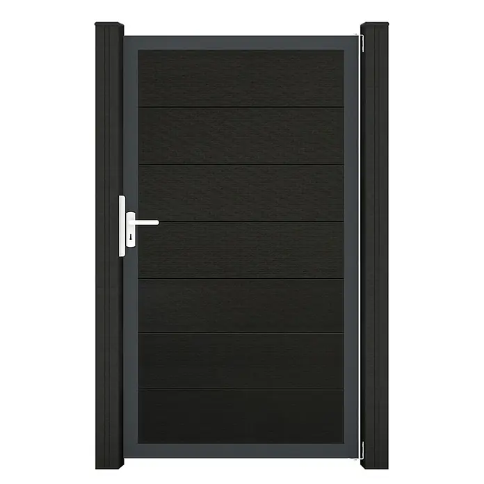 GroJa Solid Gartentor Grande - 100 x 180 cm, Schwarz (DB703) - Modernes anthrazitfarbenes Lamellentor mit weißem Griff und robustem grauen Rahmen.