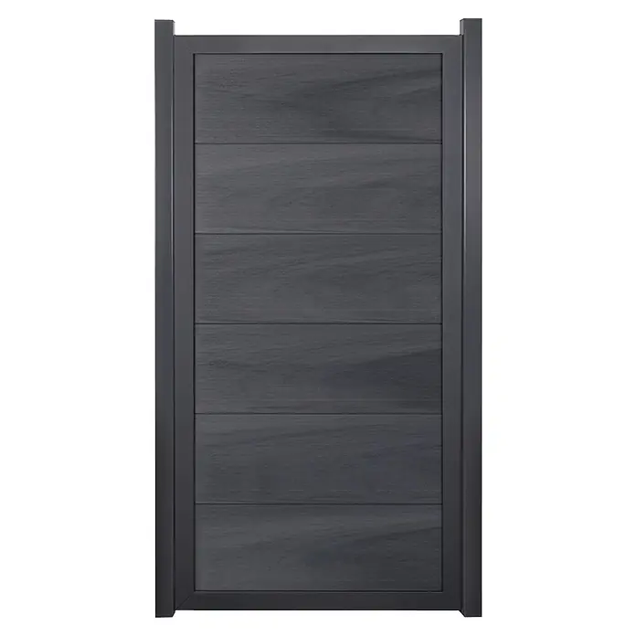 GroJa Viento Steckzaun - 90 x 180 cm, Steingrau (EDB703) - Dunkelgraues Zaun- oder Torpaneel aus Verbundwerkstoff mit robustem Metallrahmen und horizontalen Holzoptik-Planken.