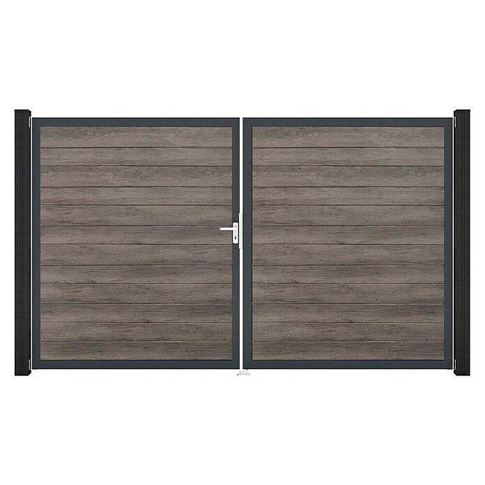 GroJa BasicLine Gartentor Schmal (300 x 180 cm, Monument Oak (DB703), Kunststoff, DIN Anschlag: Links) | BAUHAUS