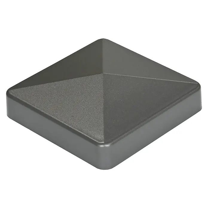 GroJa Lumino Pfostenkappe - 7 x 7 cm, Kunststoff, Anthrazit - Dunkelgraue, texturierte quadratische Pfostenkappe mit pyramidenförmiger Oberseite.