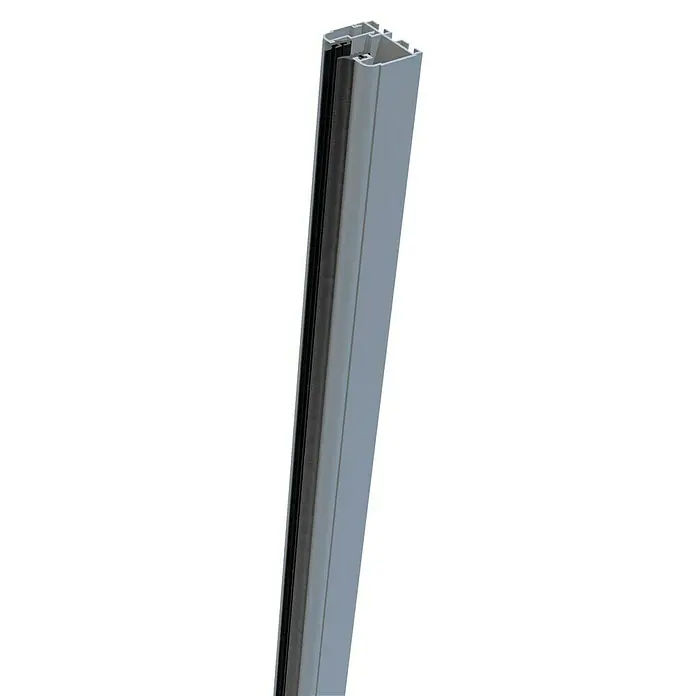 GroJa Klemmschiene - Länge: 181 cm, Silbergrau 7001 - Graues Aluminiumprofil mit integrierter schwarzer Bürstendichtung.