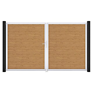 GroJa BasicLine Gartentor (300 x 180 cm, Asteiche Natur (EV1), Kunststoff, DIN Anschlag: Links)