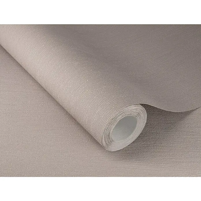 Rasch Selection Vliestapete Relief - Taupe, Uni, 10,05 x 0,53 m - Nahaufnahme einer Rolle texturierter, taupefarbener Tapete, die ein elegantes und dezentes Design für die Innenraumgestaltung zeigt.