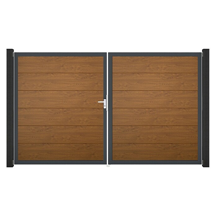 GroJa BasicLine Gartentor (300 x 180 cm, Golden Oak (DB703), Kunststoff, DIN Anschlag: Links) | BAUHAUS