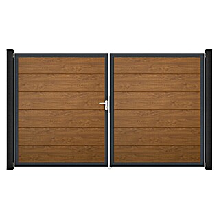GroJa BasicLine Gartentor (300 x 180 cm, Golden Oak (DB703), Kunststoff, DIN Anschlag: Links)