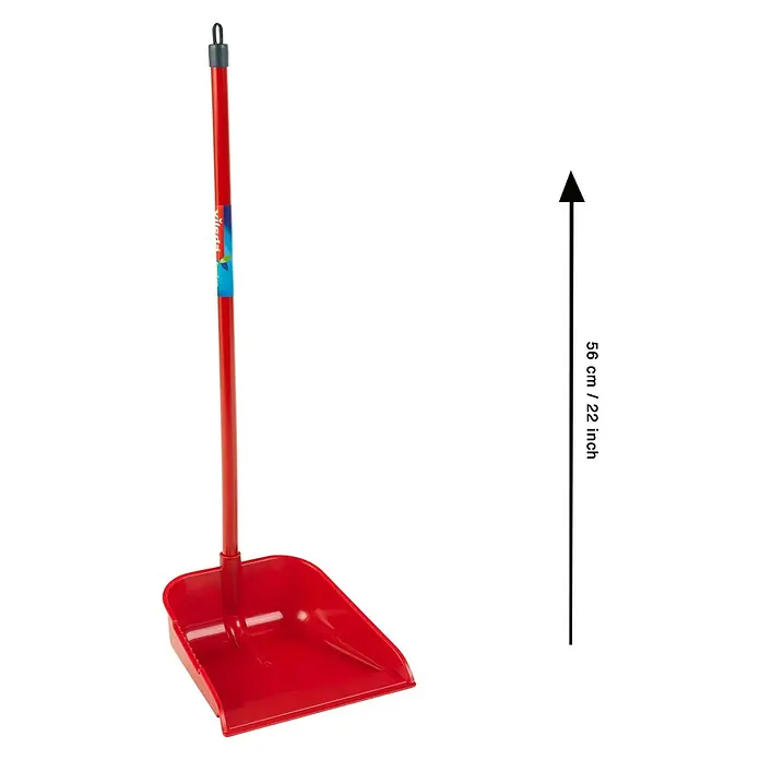 Klein Vileda Kinder-Reinigungs-Set - 2 -tlg. - Rote Kehrschaufel mit langem Griff und Aufhängevorrichtung am Ende des Griffs. Ideal für Haus und Garten.