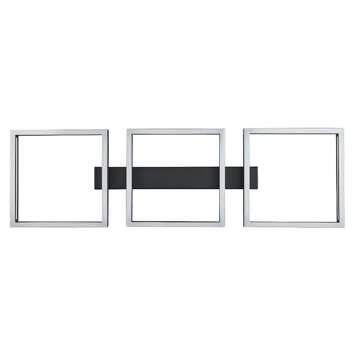 Eglo LED-Deckenleuchte ALTAFLOR - 33,6 W, L x B x H: 100 x 31,5 x 70 cm, Schwarz, Warmweiß - Die Abbildung zeigt drei Aluminiumfenster, eines mit schwarzem Hintergrund, eines mit einer Trennwand und eines mit Fensterjalousien.
