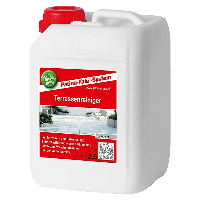 Patina-Fala Terrassenreiniger - 2,5 l - Produktbild eines Kanisters Terrassenreiniger von Patina-Fala-System. Das Reinigungsmittel ist für Terrassen- und Balkonbeläge geeignet.