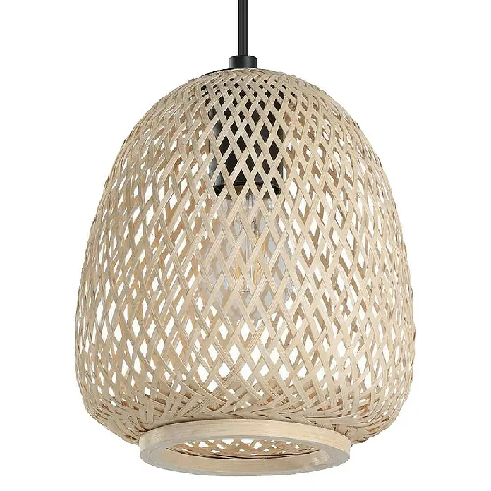 Eglo Dembleby Pendelleuchte - Höhe: 110 cm, 120 W - Hängeleuchte mit einem Lampenschirm aus hellem Bambusgeflecht. Das Licht scheint durch das natürliche Material und erzeugt ein warmes Ambiente.