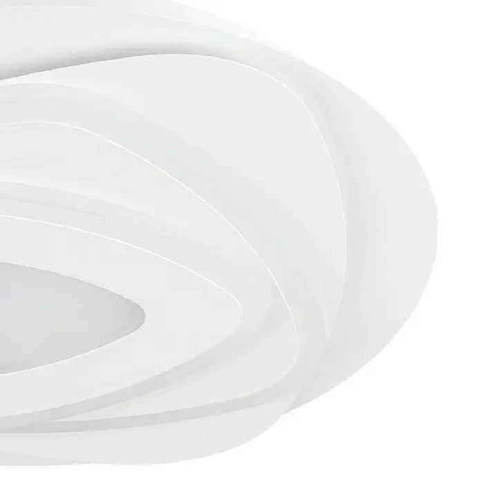 Eglo LED-Deckenleuchte rund PALAGIANO14,7 W, Ø x H: 30 x 5,5 cm, Weiß, Neutralweiß, 2.100 lm - Nahaufnahme einer modernen, weißen Deckenleuchte mit geschwungenem Design, ideal für stilvolle Innenräume.