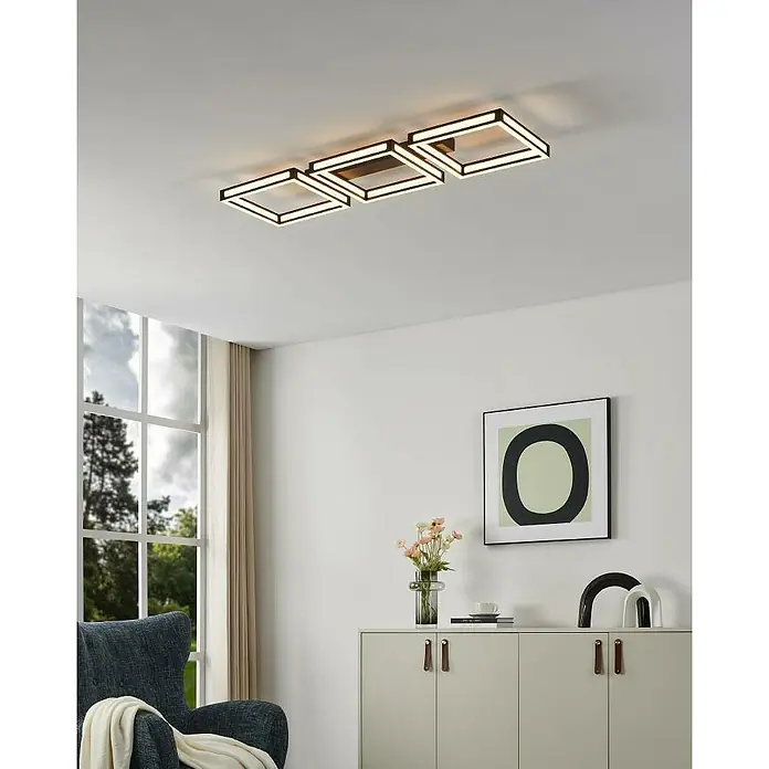 Eglo LED-Deckenleuchte ALTAFLOR - 33,6 W, L x B x H: 100 x 31,5 x 70 cm, Schwarz, Warmweiß - Moderne Deckenleuchte mit drei quadratischen Rahmen, die ein helles und stilvolles Ambiente schaffen. Ideal für Wohnzimmer oder Essbereich mit minimalistischem Design.