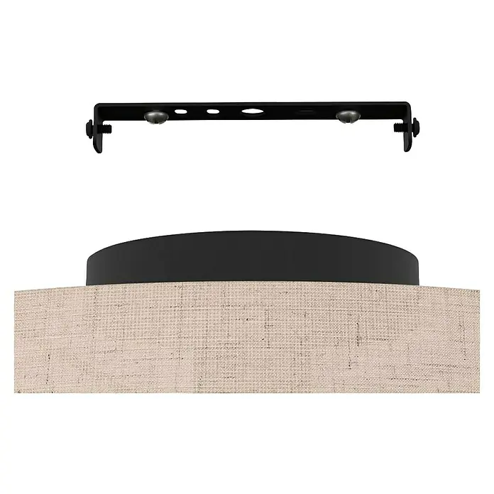 Eglo Tabley Deckenleuchte rund - 40 W, Ø x H: 38 x 23,5 cm, Schwarz, E27 - Nahaufnahme einer Lampenbefestigung mit einem beigen Lampenschirm, der eine elegante und dezente Beleuchtungsoption darstellt.