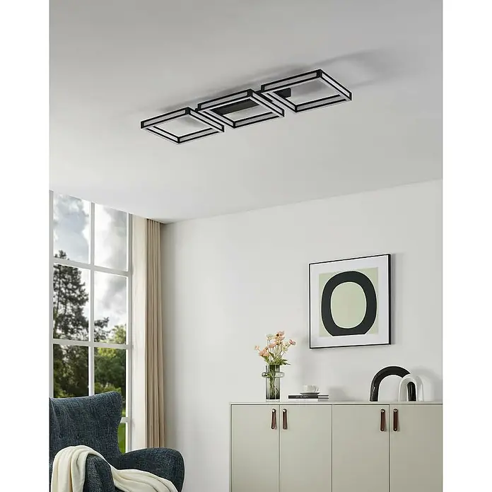 Eglo LED-Deckenleuchte ALTAFLOR - 33,6 W, L x B x H: 100 x 31,5 x 70 cm, Schwarz, Warmweiß - Modern gestaltete Deckenleuchte mit drei quadratischen Rahmen, die ein elegantes und helles Ambiente schafft. Ideal für moderne Wohnräume.