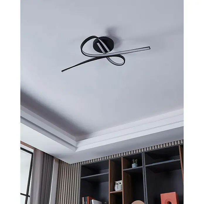 Eglo Selvina LED-Deckenleuchte SELVINA 1 - 19 W, L x B x H: 69 x 28 x 150 cm, Schwarz, Warmweiß - Elegante, moderne Deckenleuchte mit geschwungenem Design in Schwarz und Weiß, die jedem Raum einen Hauch von Stil verleiht.