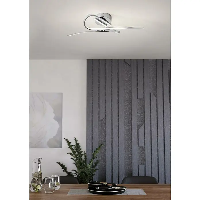 Eglo Selvina LED-Deckenleuchte - 20 W, L x B x H: 70 x 42 x 15 cm, Chrom, Weiß, Warmweiß - Moderne Deckenleuchte mit geschwungenen Chromarmen, die ein elegantes und helles Ambiente erzeugt. Perfekt für stilvolle Wohnräume.