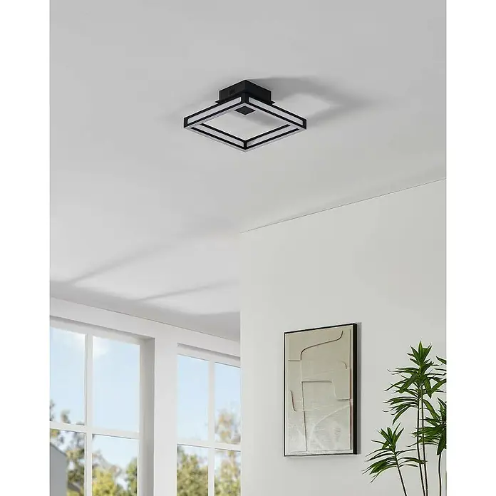 Eglo LED-Deckenleuchte ALTAFLOR11,2 W, L x B x H: 31,5 x 31,5 x 70 cm, Schwarz, Warmweiß - Deckenleuchte mit quadratischem Design, schwarzem Rahmen und weißem Licht, die für eine moderne und stilvolle Beleuchtung sorgt.