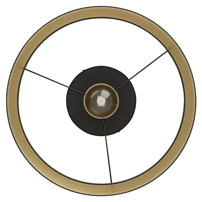 Eglo Esteperra Deckenleuchte rund - 40 W, Ø x H: 475 mm x 24 cm, Schwarz, Gold, Schwarz, E27 - Nahaufnahme eines Lampenschirms mit goldenem Rand und schwarzem Mittelteil, der ein warmes Licht ausstrahlt.