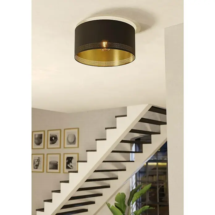 Eglo Esteperra Plafón redondo - 40 W, Ø x Al: 475 mm x 24 cm, Negro, Negro, E27 - Elegante lámpara de techo en negro y dorado. Su diseño moderno complementa cualquier habitación y proporciona iluminación agradable.
