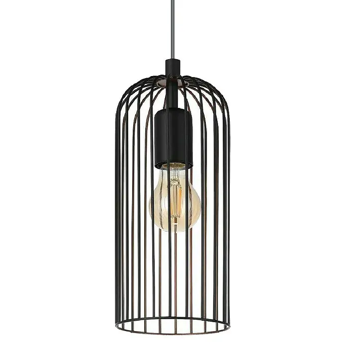 Eglo Roccamena Pendelleuchte - E27 - Schwarze Käfig-Hängeleuchte mit Glühbirne für eine stimmungsvolle Beleuchtung im Raum. Elegantes Design für Wohnzimmer oder Essbereich.