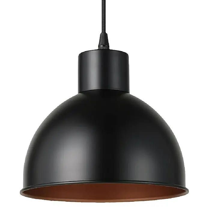 Eglo Pendelleuchte rund Truro - Höhe: 110 cm, Durchmesser: 210 mm - Schwarze Pendelleuchte mit einem eleganten, halbkugelförmigen Lampenschirm und bronzefarbenem Interieur für stimmungsvolle Beleuchtung.