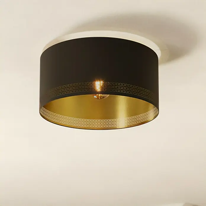 Eglo Esteperra Deckenleuchte rund - 40 W, Ø x H: 475 mm x 24 cm, Schwarz, Gold, Schwarz, E27 - Elegante Deckenleuchte mit schwarzem Schirm und goldener Innenseite, die ein warmes Licht erzeugt. Stilvolles Design für jeden Raum.