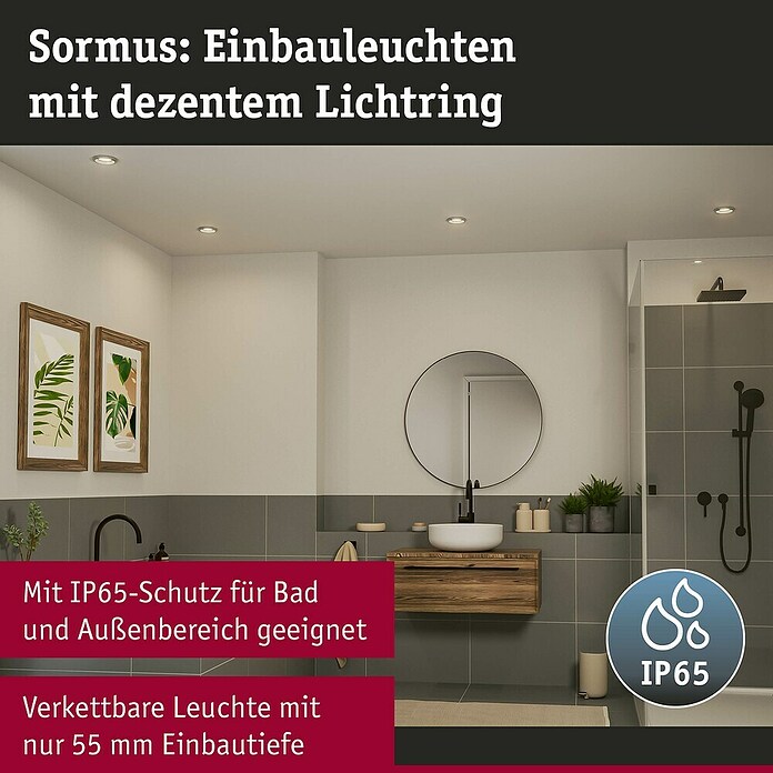 Paulmann Einbauleuchte Sormus (6,5 W, Ø x H: 10 x 3,3 cm, Chrom matt, 1 Stk., Warmweiß) | BAUHAUS