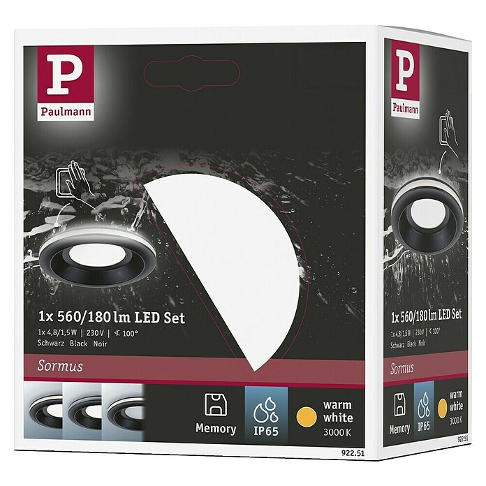 Paulmann Foco empotrable Sormus (6,5 W, Ø x Al: 10 x 3,3 cm, Negro, 1 ud., Blanco cálido) | BAUHAUS