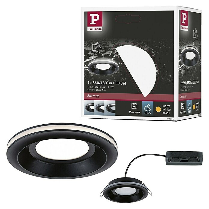 Paulmann Foco empotrable Sormus (6,5 W, Ø x Al: 10 x 3,3 cm, Negro, 1 ud., Blanco cálido) | BAUHAUS