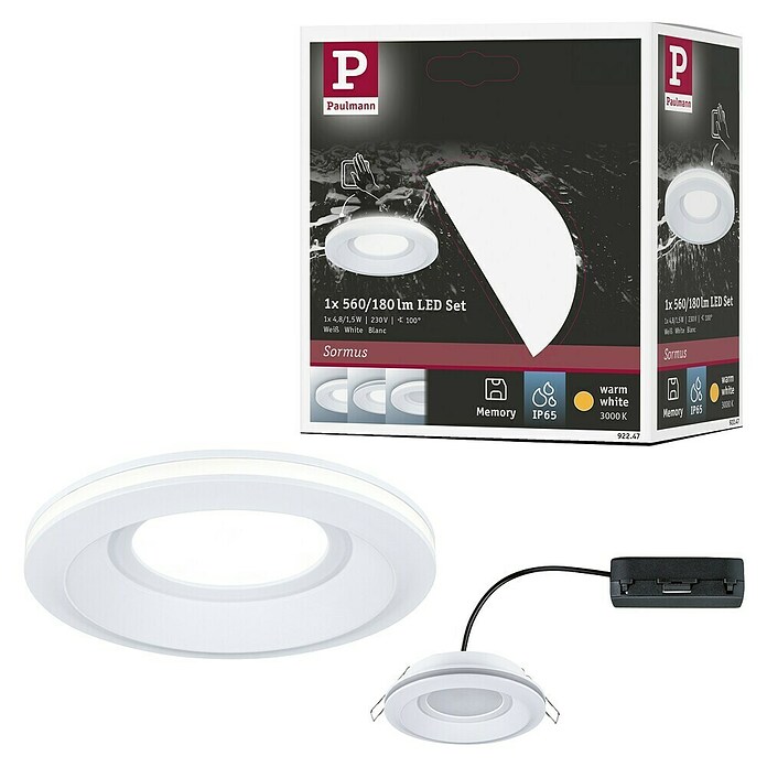 Paulmann Foco empotrable Sormus (6,5 W, Ø x Al: 10 x 3,3 cm, Blanco, 1 ud., Blanco cálido) | BAUHAUS