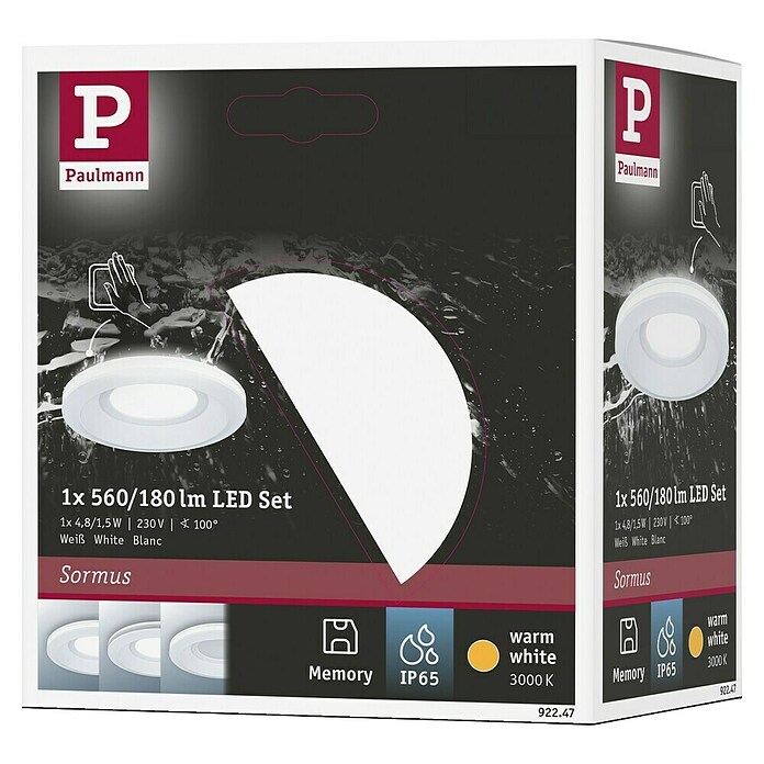Paulmann Foco empotrable Sormus (6,5 W, Ø x Al: 10 x 3,3 cm, Blanco, 1 ud., Blanco cálido) | BAUHAUS